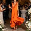 Versatile Daily Wear Dress Women's Deep V Neck Ruffle Trim Maxi Dress, Sleeveless Loose Lightweight Polyester Flowy Beach Sundress, Summer Casual