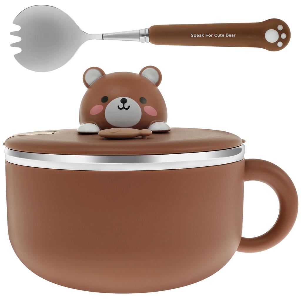 304 stainless steel 1200ml cartoon Lamian Noodles bowl with lid and Spock heat-resistant instant noodle bowl with spoon