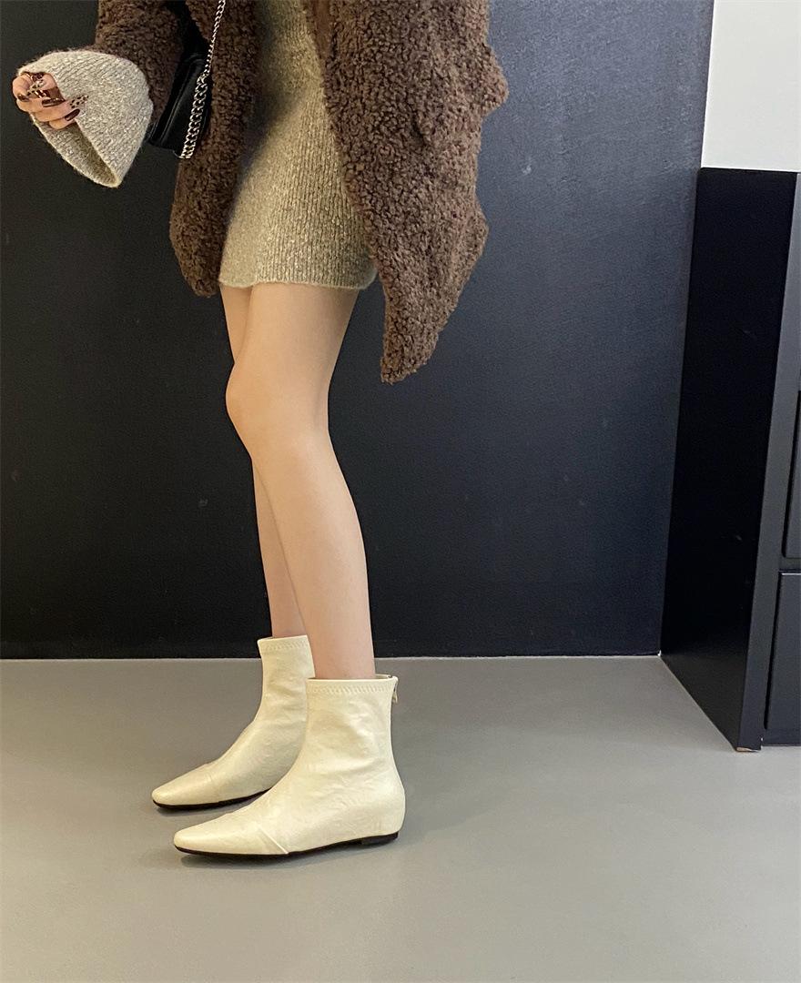 

2025 autumn and winter new products simple fan short tube fashion low heel boots fashionable pointed sleeve solid color short boots 40 абрикосовый