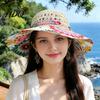 Boho Printed Sun Hat Floral Bowknot Straw for Women Protection Wide Beach Brim Bucket Hat Foldable Roll Up Summer Travel Cap