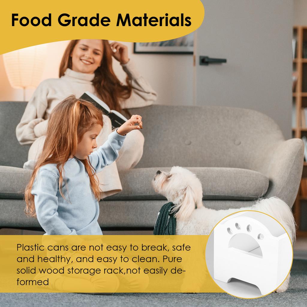 Cute Dog Food Container Reusable Cat Food Container Decorative Dog Treat Wood Dog Treat Container with 3 Plastic Dog Treat Jars