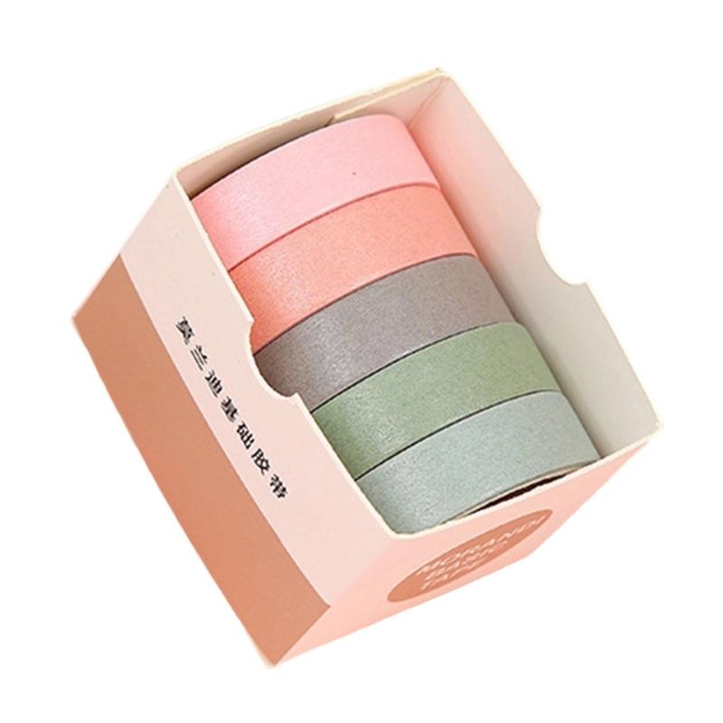 5Rolls 10mmX2M Decorative Tape Aesthetic Paper Tape for Craft Scrapbooking Journal Notebook Photo Album Phone Packaging