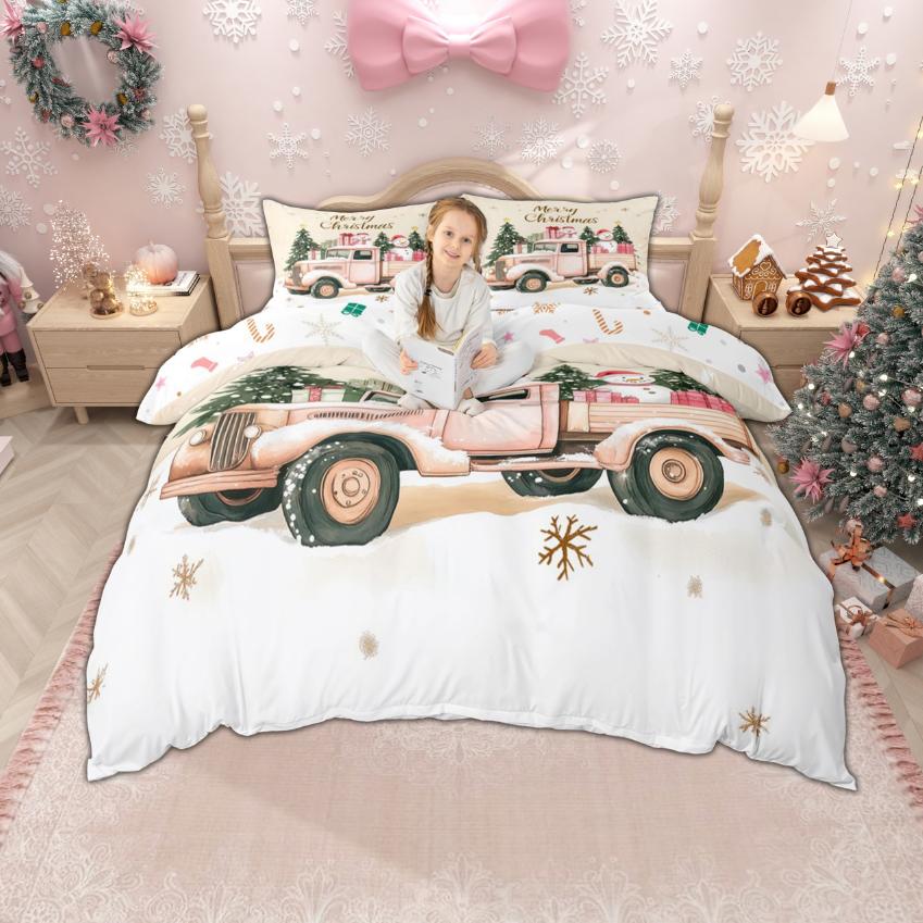 Homewish Christmas Tree Duvet Cover Set for Children, Xmas Gingerbread Bedding Set, Santa Claus Comforter Cover Set