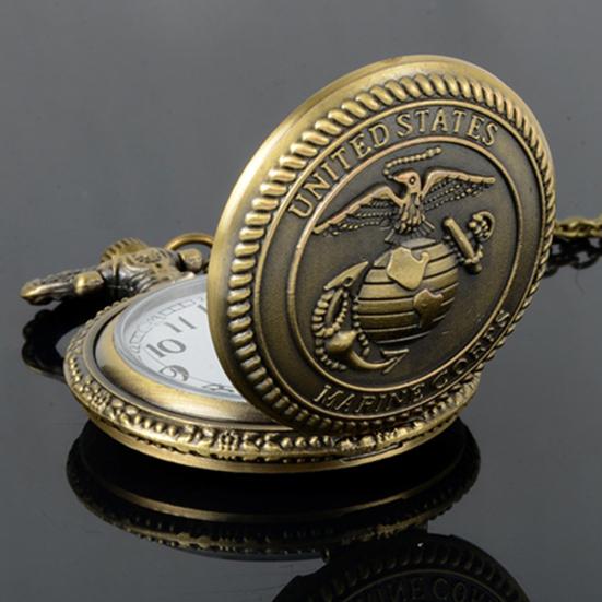 Men's United States Eagles Marine Corps Retro Style Bronze Quartz Pocket Watch