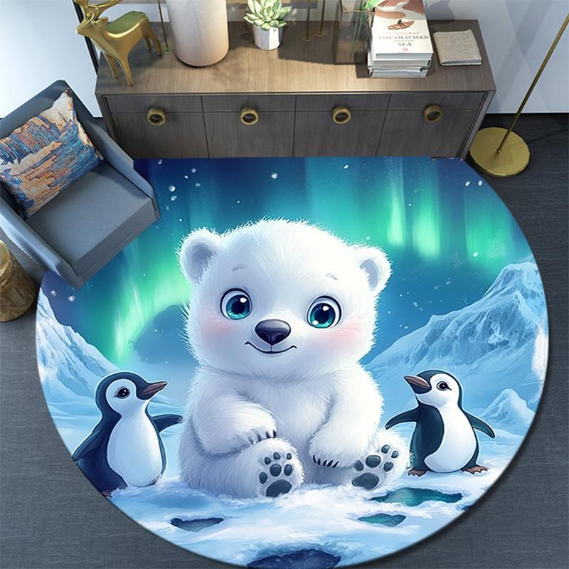 Polar Bear Round Area Rug,Carpet Rug for Living Room Bedroom Sofa Playroom Decor,Non-slip Floor Mat