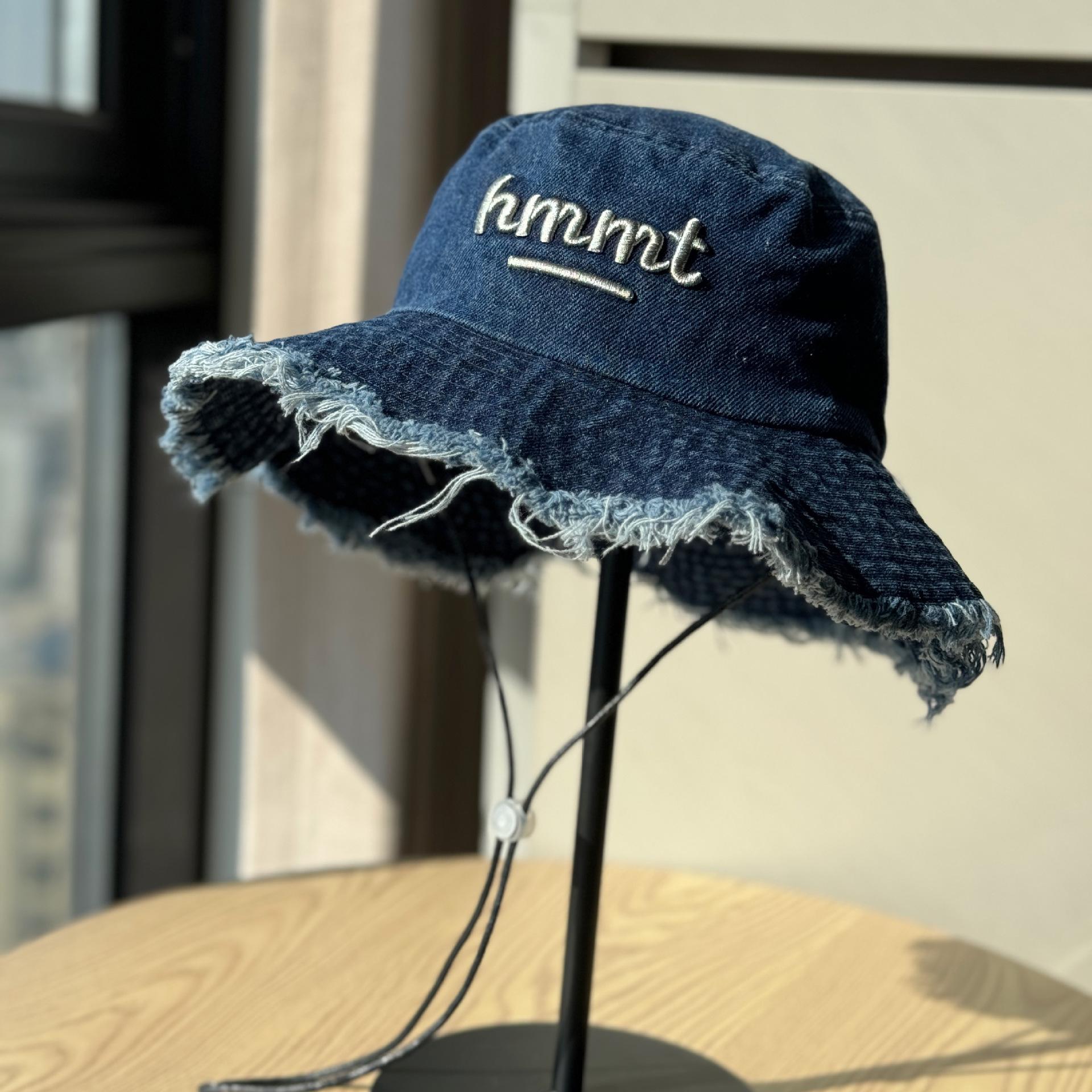 

2026New vintage frayed denim fisherman hat for women, spring sun hat with large brim that makes the face look smaller, casual and simple Adult54-60Adjustable темно-синього кольору