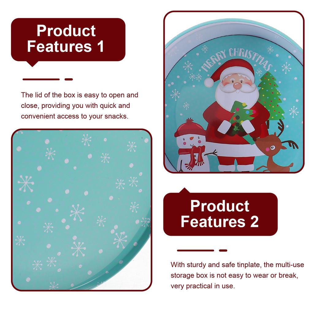 Christmas Biscuit Box Tinplate Candy Container with Lid Holiday Gift Storage Tin Xmas Party Decoration Sweet Treat Case Metal