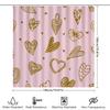 Modern Gold Heart Print Shower Curtain Pink Background With Luxury Decorative Pattern For Bathroom Decoration (Size: 72X84 Inche