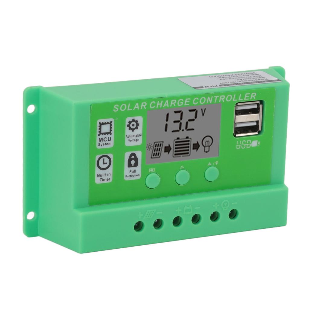 Green PWM Solar Charge Controller LCD Large Screen Display Photovoltaic PV Solar Controller 12V 24V