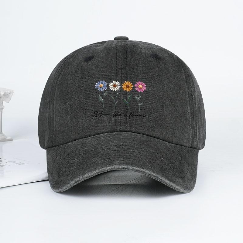 Baseball Cap – For Men And Women “Flowers In Bloom” Letter Print Print Dad Cap – Outdoor Use Travel & Casual Sun Hat Vintage Washed Daisy