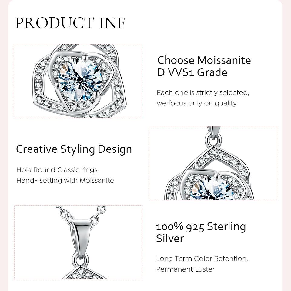 D Color 6.5mm 1CT  Moissanite Diamond Necklace Pendant For Woman 925 Sterling Silver Neck Chains Party Bridal Fine Jewelry
