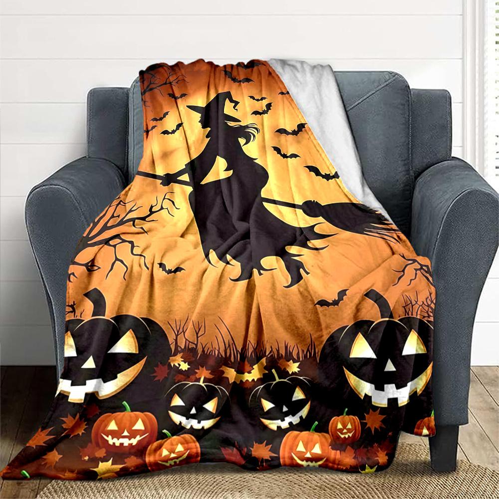 1pc Halloween Witch Blanket, Lightweight Flannel Throw For Sofa, Bed, Travel, Camping, Livingroom, Office, Couch, Chair
