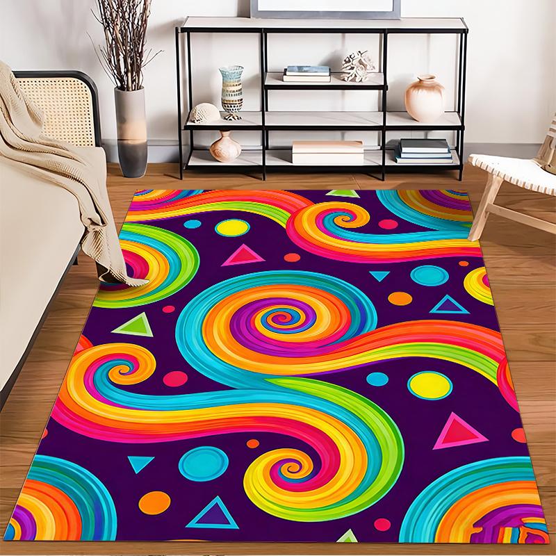 Colorful Abstract Swirl Pattern Carpet with Geometric Shapes Design Suitable for Use As an Anti-slip for Living Room Bedroom Sofas