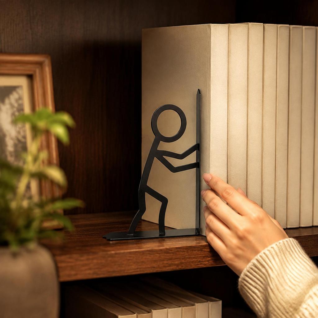 Iron Bookend with Figure Design Lightweight Silhouette Stable Metal Bookends for