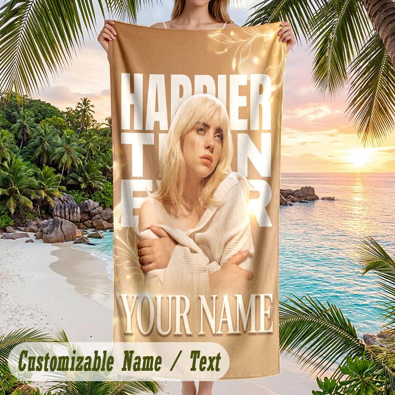 Billie Eilish Beach Towel, Personalized Custom Name Text, Quick Dry Large Absorbent Towel For Beach Pool