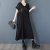 Short Sleeve Plus Size Black Vintage New In Dresses for Women Casual Loose Long Summer Dress