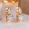 Luxury Crystal White Stone Small Square Hoop Earrings For Women Vintage Gold Color Wedding  Birthday Gift