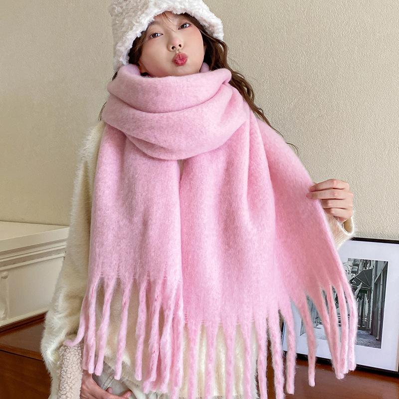 Solid Color Atmosphere Scarf Women's Winter New Korean Version Student Versatile Thickened Shawl Warm and White Scarf