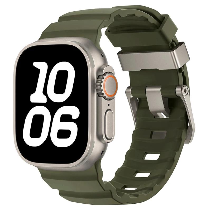 

Спортивный силиконовый ремешок для Apple Watch Ultra 2 10 9 8 7 6 SE 5 4 Титановый металлический браслет для iWatch 42мм 44мм 45мм 46мм 49мм S10-46mm