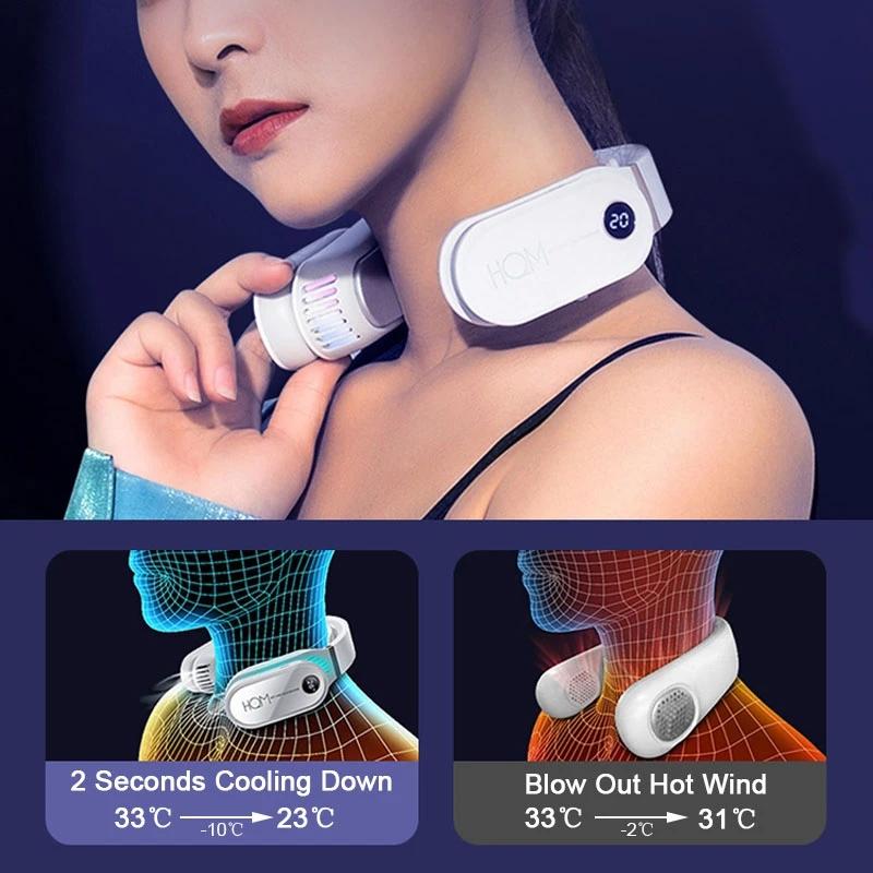 Portable Wearable Air Conditioner 2 In 1 Neck Hanging Cooler Warmer USB Rechargeable Personal Bladeless Fan for Travel Office