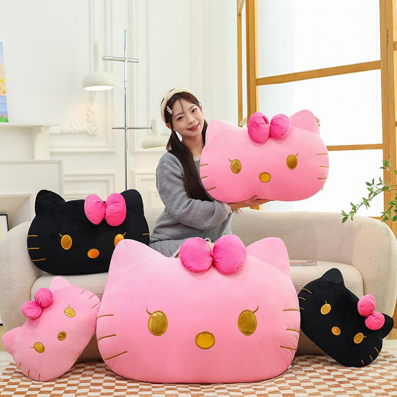 Black Leather Kt Cat Couple Throw Pillow Plush Toy Children's Companionship Doll Angel Devil Cushion Gift