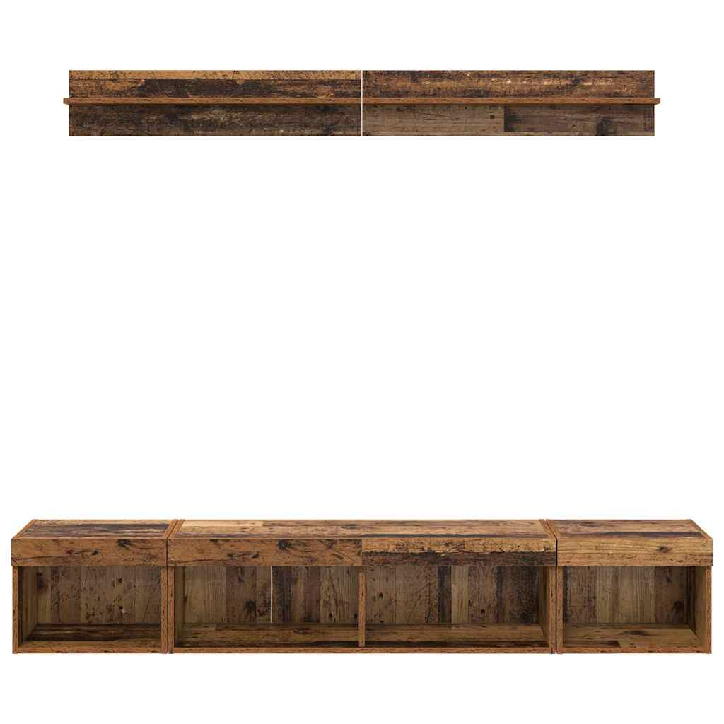 TV Wall Shelf Set with LED 5 pcs Reclaimed Wood Effect Particleboard