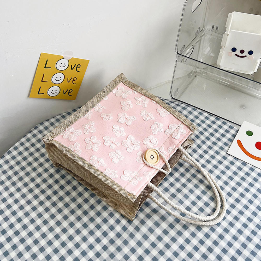 Vintage Linen Floral Tote Bag Portable Eco-Friendly Handbag Reusable Top Handle Shopping Bag
