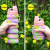Portable Collapsible Silicone Water Bottle With Lid Camouflage Foldable Kettle For Sports Travel Drinking Cup With Carabiner Cup