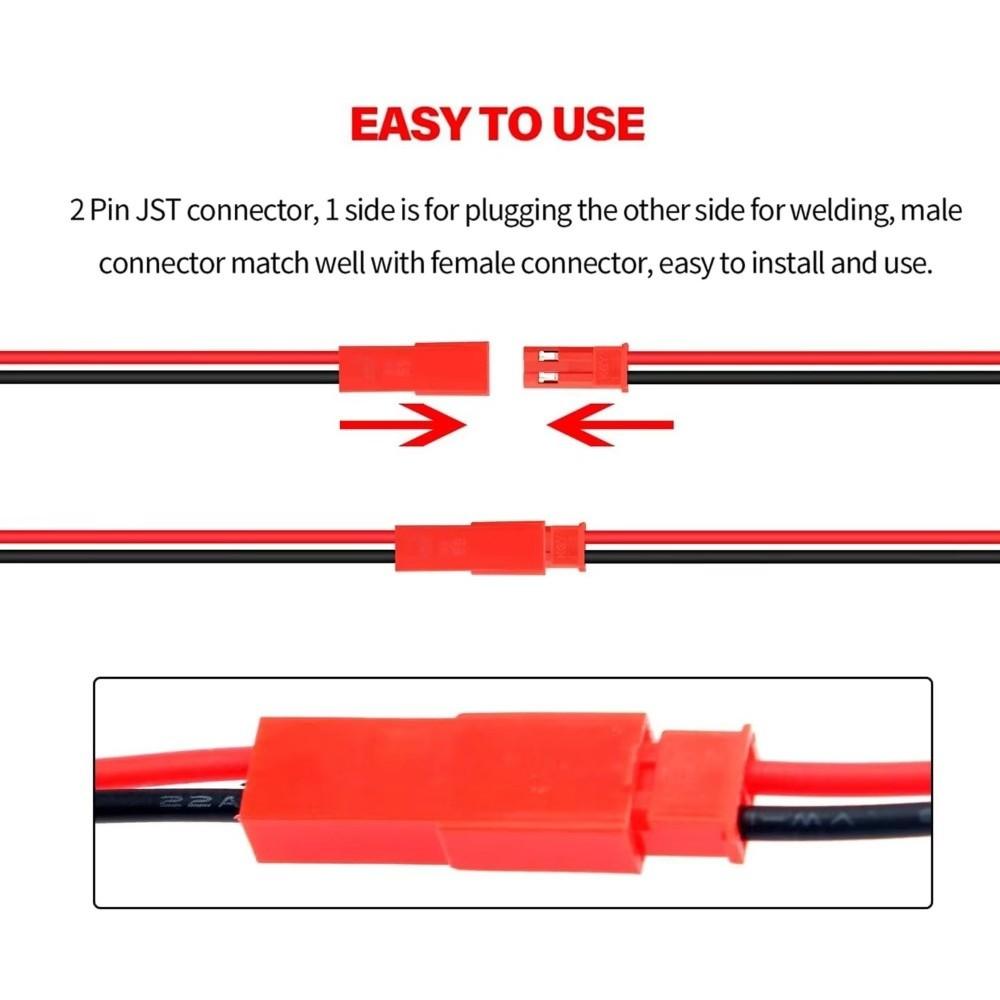 10Pairs 2 Pin JST JST Connector Cable 22AWG Copper Electrical Connector  LED Light