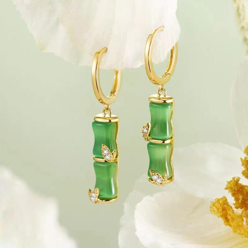 Retro Bambusförmige Hängeohrringe Luxus Damen Accessoires Goldfarben Party-Ohrringe Modeschmuck