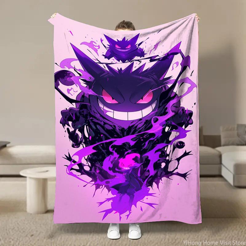 Japanischer Anime Pokemon Gengar Cartoon Plüsch Flanell Decke für Bett Sofa Weiche Flanell Überwurf Flauschige Kinder Schüler Kind Decken