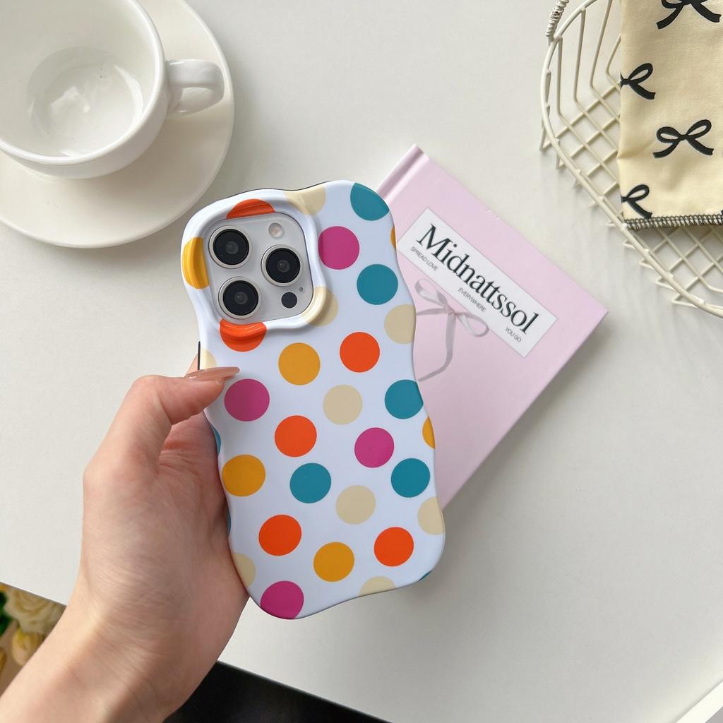 INS Cute Wave Polka Dot Phone Protect Case For iPhone 16 15 14 13 Pro Max Girls Women Hit Color Stripe Pattern Shockproof Cover