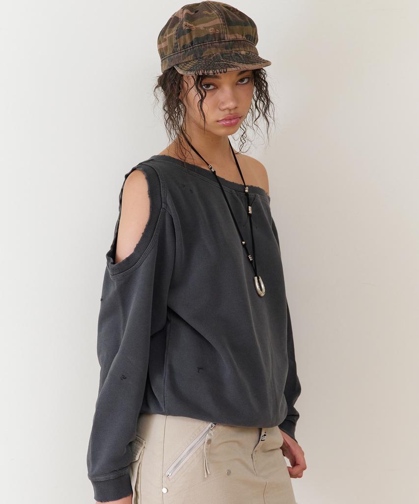 THEVINYLHOUSE Open Shoulder Sweatshirts(W) Charcoal