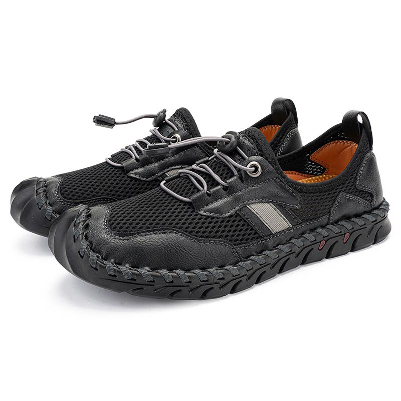 

Летняя мужская обувь ручной работы, дизайнерские удобные повседневные сетчатые дышащие сандалии на платформе для ходьбы с противоскользящей подошвой, большой размер 46 чёрный