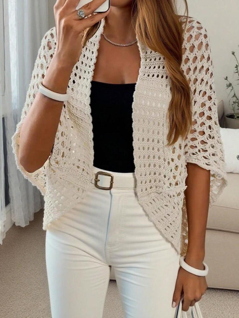 European Knit Short Sleeve Shawl Cardigan