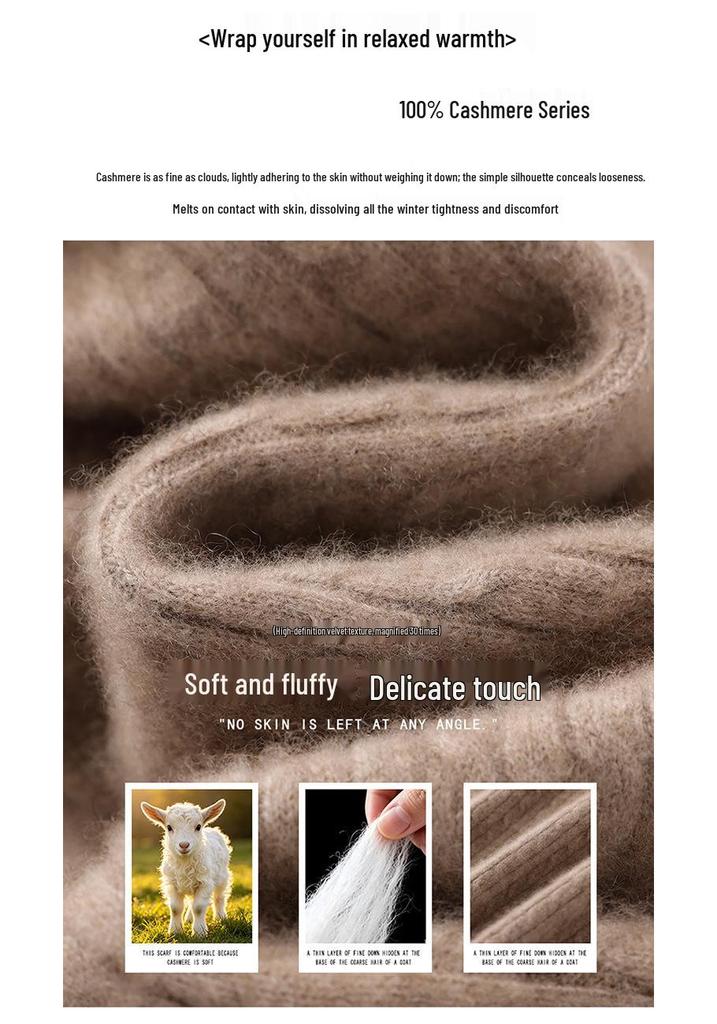 Women's Pure Cashmere Cable Knit Sweater - Autumn/Winter 2026, Half-High Neck, Loose, Slimming, Gentle Style.
