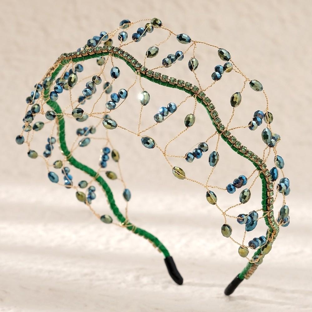 Handmade Crystal Beads Hair Net Crown Elegant Headbands Bride Hair Bands  Headdress