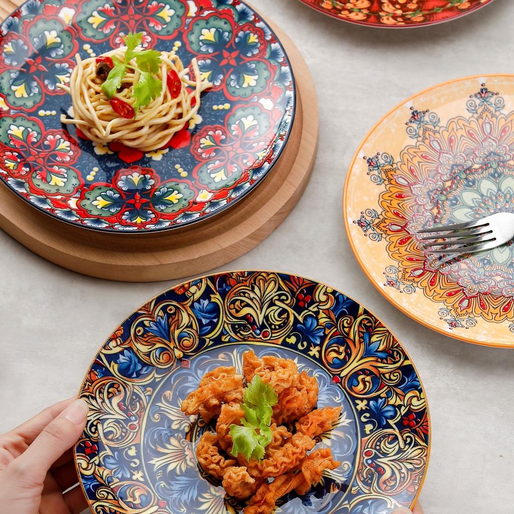 Bohemia Ceramic Large Plate Set Household Steak Plate Western Plate Creative Breakfast Plate Dish Plate Restaurant Flat Plate