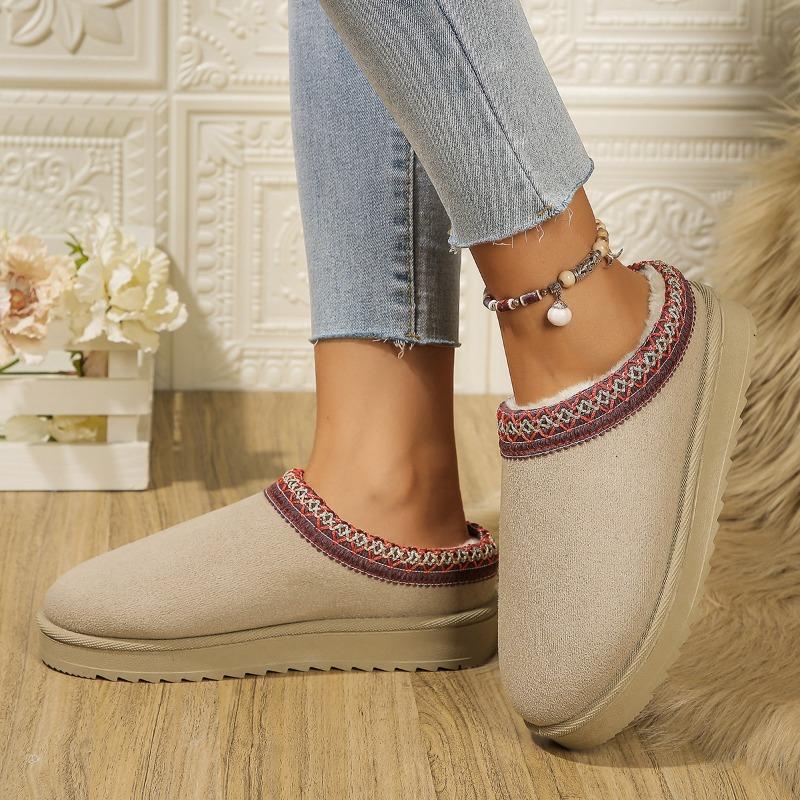 Foreign trade women's autumn and winter new lace fashion snow boots women's shoes half-drag cotton shoes thickened plush slippers