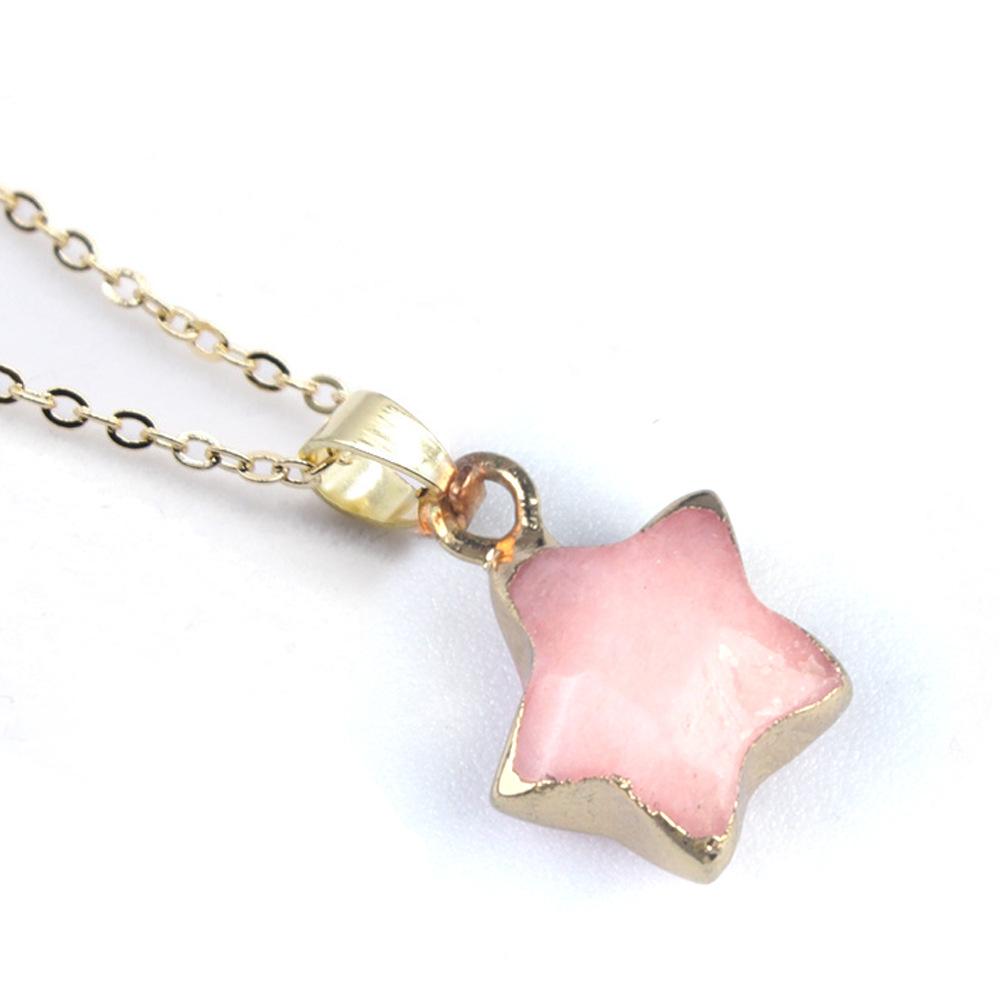 Dainty Natural Stone Gold Plated Star Gemstone Pendant Charm Pentagram Crystal Stone Pendant Necklace for Women Gift
