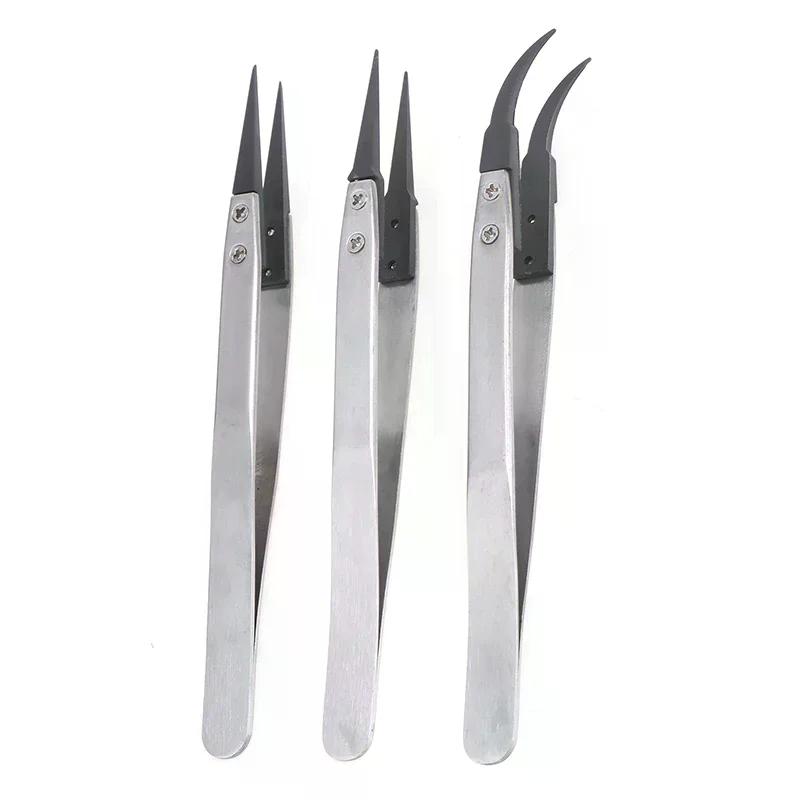 For Watch Hands Installation Work Straight Elbow ESD-259 ESD-259A ESD-7A Handle Stainless Antistatic Plastic Tweezers