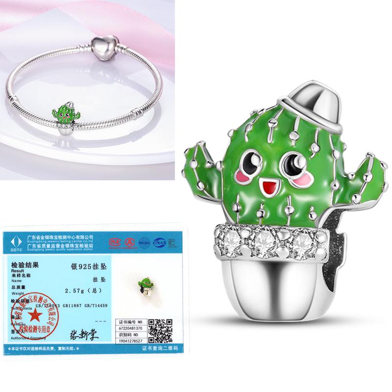 Neuer 925er Silber Kaktus Kleeblatt Anhänger Frühlingsgrüne Serie Perlenanhänger Für Original Perlenarmband DIY Schmuck
