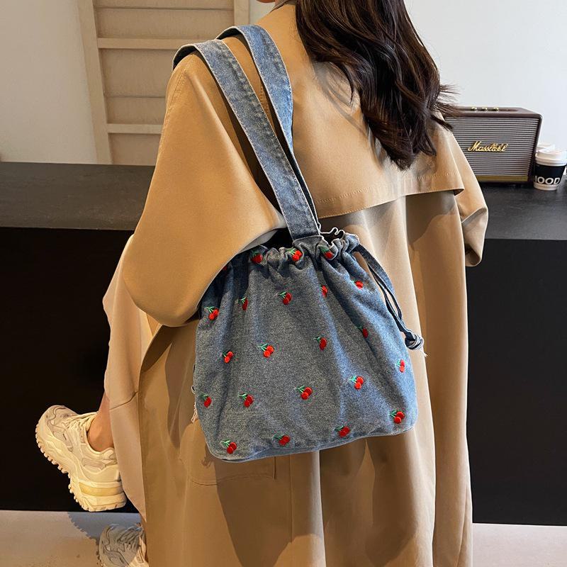 2025 Damen Denim Bucket Schultertasche mit großem Fassungsvermögen - Nischendesign, High-End-Trend