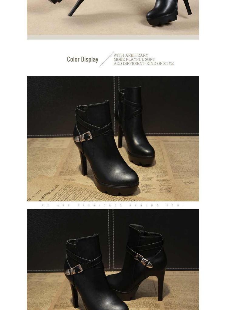 Women's Korean Style Platform Stiletto Ankle Boots - Versatile Autumn/Winter Cotton High Heels