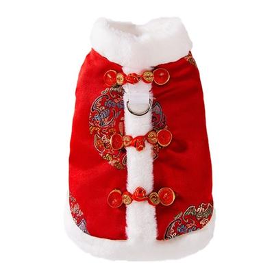 Kitty Clothes Red Pet Tang Suit Knot Button Warm Dog Vest Soft Plush Cat Coat Lunar New Year