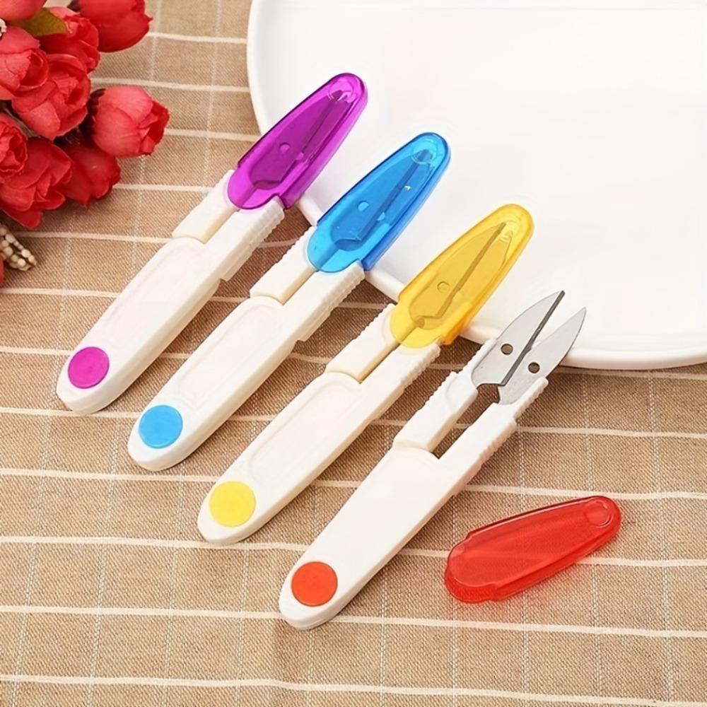 Set of 2 Portable U-shaped Sewing Scissors with Safety Rubber Grips; Ergonomic Mini Scissors, Ideal for Cutting Fabric, Embroidery and Quilting