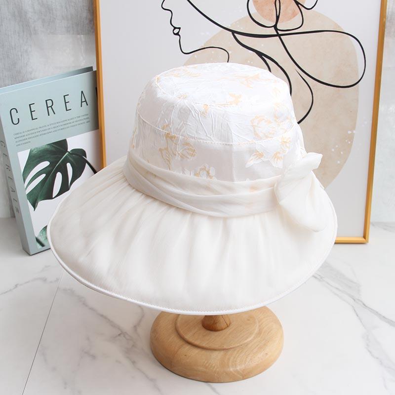 

Women Bucket Hat Lightweight Embroidered Bow Sun Hat Wide Brim Visor Slim Face Design for Summer Travel Outdoor Activities белый