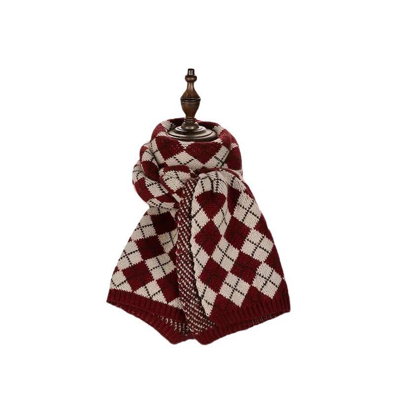 Red Scarf Women's Winter Versatile Premium Sense China Red Checked Destiny Women's Winter Scarf Christmas New Year