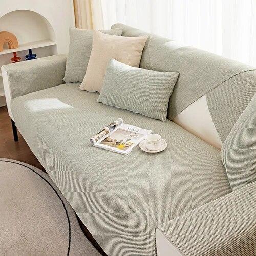 Weave Cotton Soft Linen Sofa Towel Solid Color Couch Cushion Comfortable Non Slip Sofa Towel Versatile Living Room Settee Cloth