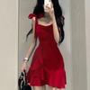 Pure desire style Spice girl red suspender dress women's summer new design sense niche temperament waist and thin short skirt